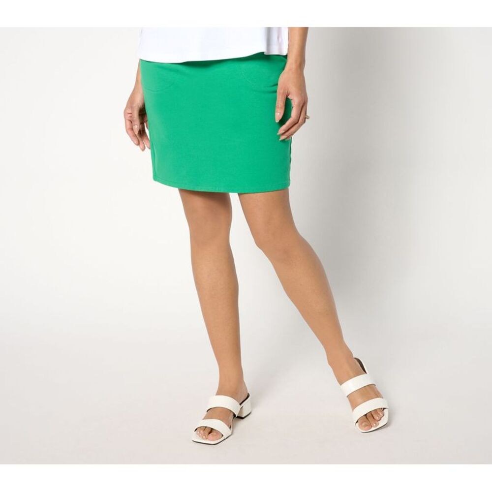 Quacker Factory Women's Skirt Sz L DreamJeannes Flat Waistband Green A647057